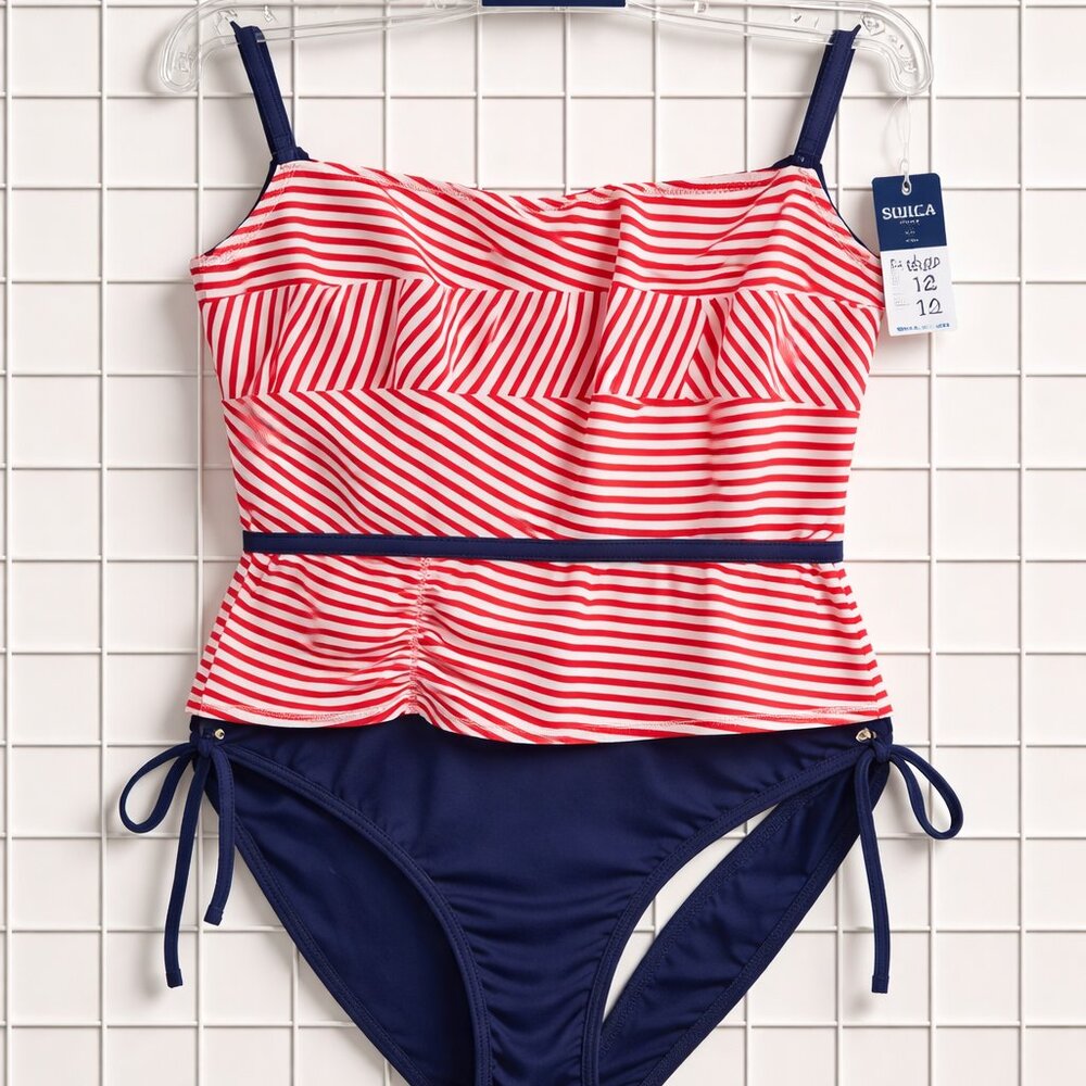 Nautica  Red, Blue and White Striped Swimsuit (Girls 12)
